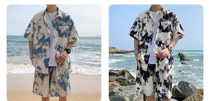 シャツ メンズ アロハシャツ 爽涼波模様アロハシャツセットアップ