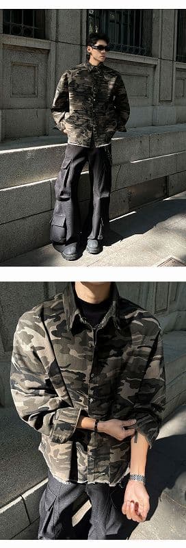 メンズ シャツ 迷彩柄長袖シャツ メンズ ミリタリー風