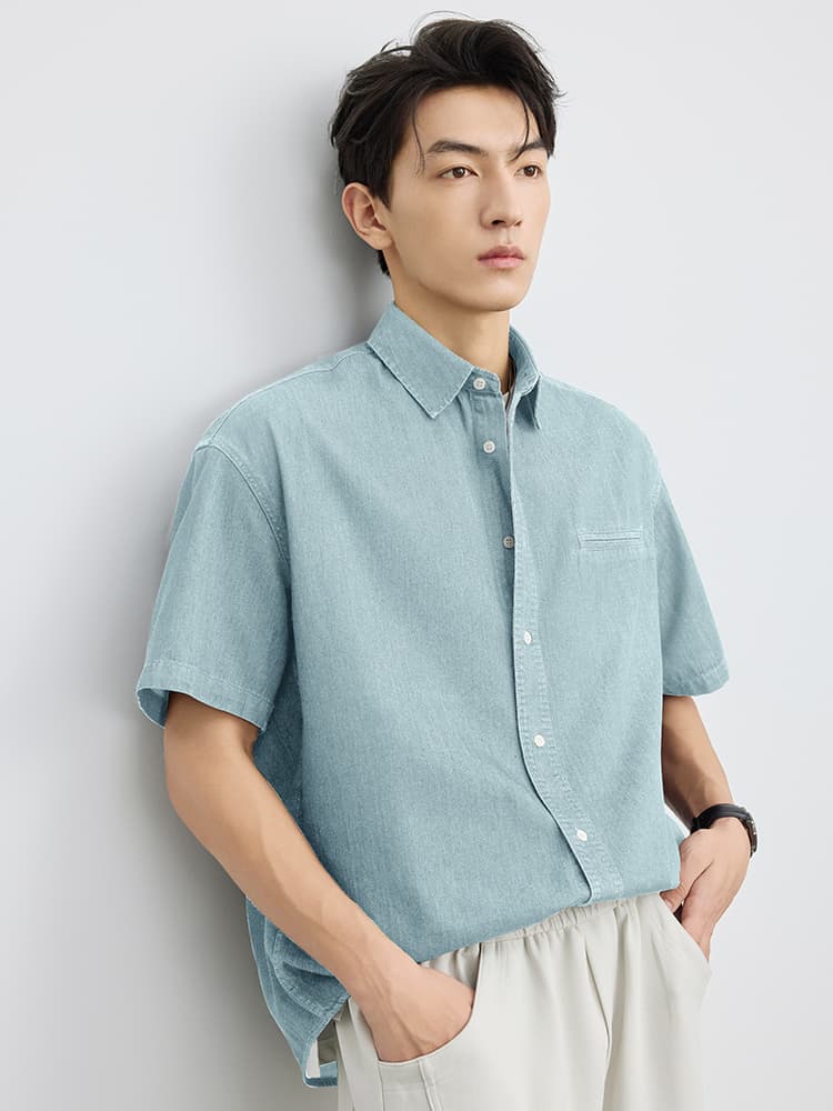 シャツ メンズ デニムシャツ 夏向き半袖デニムシャツ