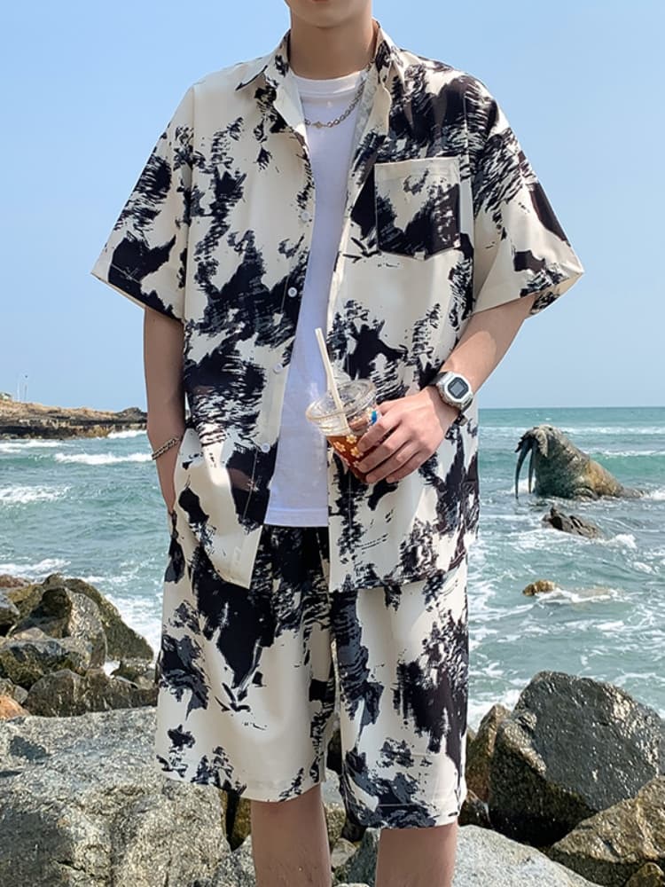 シャツ メンズ アロハシャツ 爽涼波模様アロハシャツセットアップ