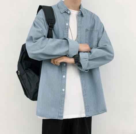 シャツ メンズ 春の定番メンズデニムシャツ長袖カジュアルトップス