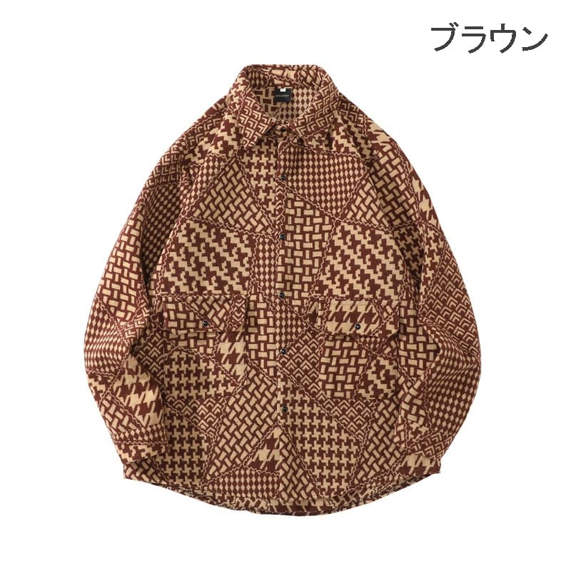 メンズ 柄シャツ メンズ エスニック風 長袖シャツ 幾何学模様 秋冬新作