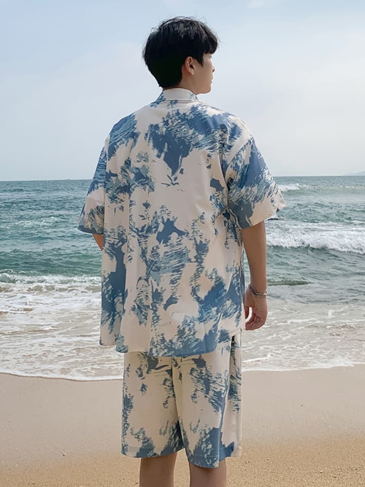 シャツ メンズ アロハシャツ 爽涼波模様アロハシャツセットアップ