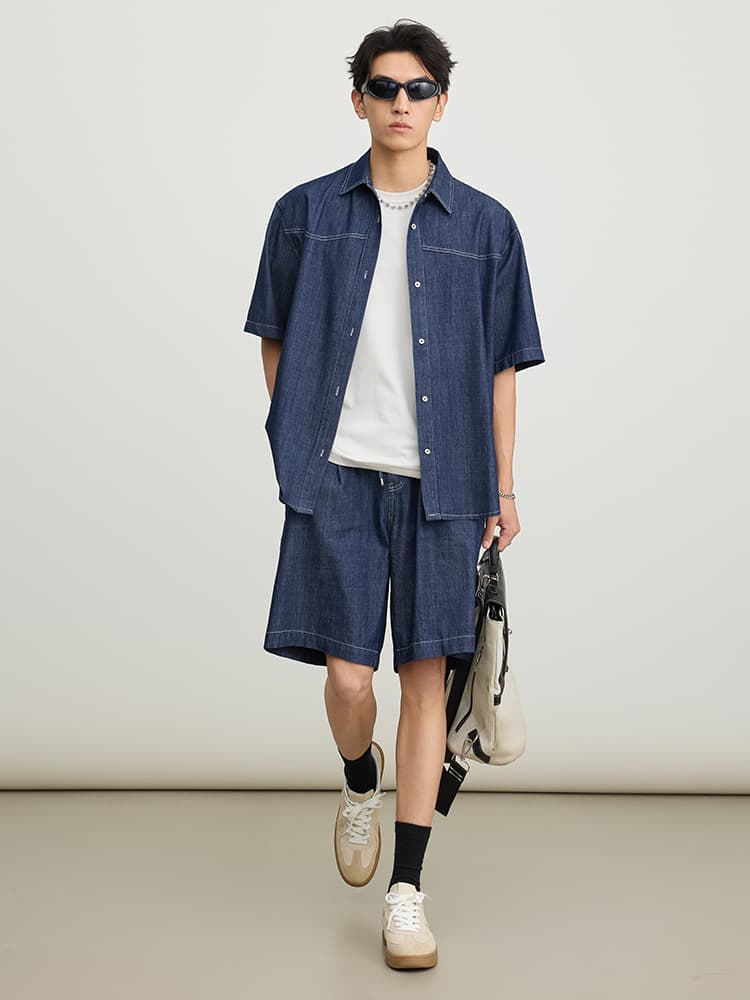 シャツ メンズ デニムシャツ 半袖ウエスタンヨーク デニムシャツ