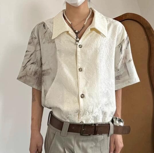 シャツ メンズ 夏用和柄半袖シャツ冷感素材中華風メンズ