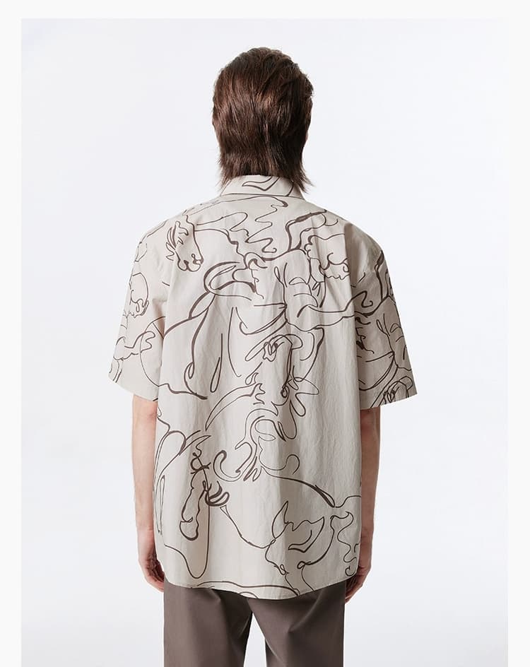 シャツ メンズ 芸術的な線画デザイン半袖シャツ