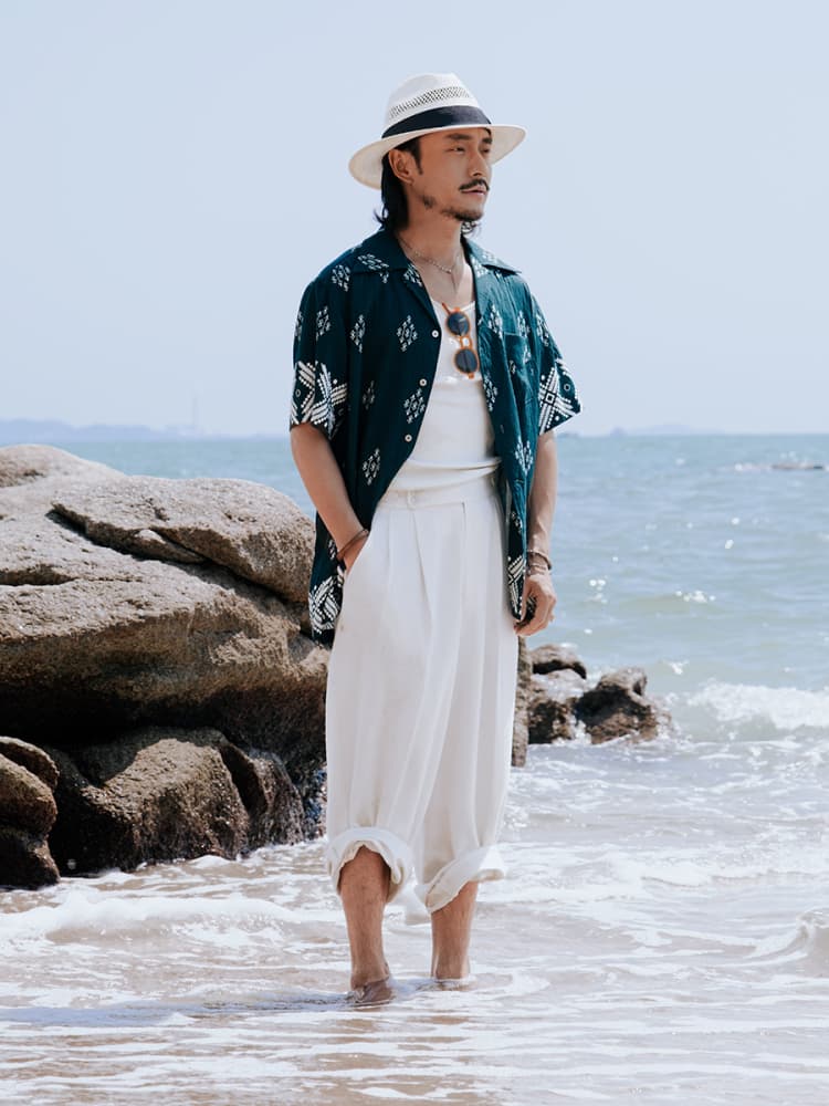 シャツ メンズ アロハシャツ 伝統紋様リゾートアロハシャツ