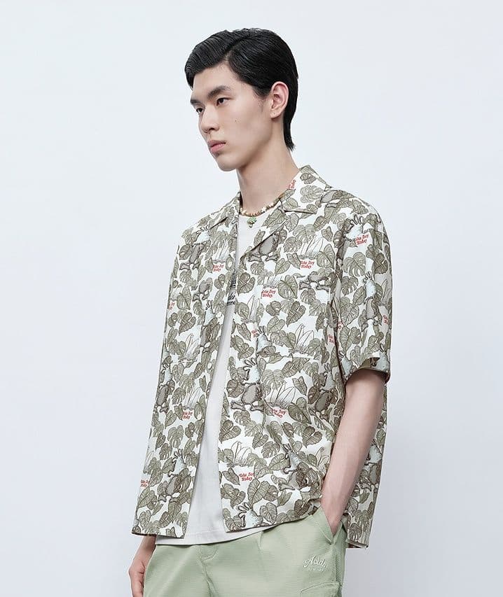 シャツ メンズ アロハシャツ 葉模様が織りなす爽やかアロハシャツ