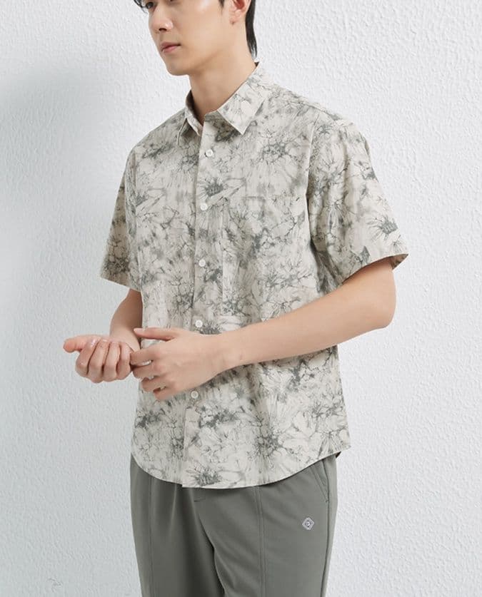 シャツ メンズ アロハシャツ 絞り染め風 涼やかアロハシャツ