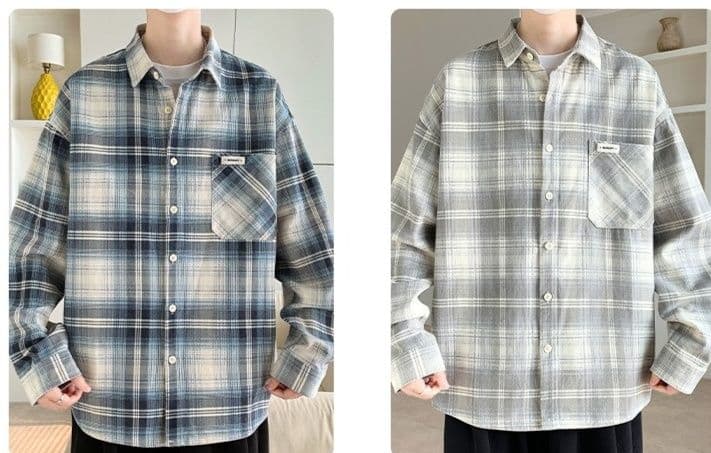 シャツ メンズ チェックシャツ ゆったりシルエット格子柄シャツ
