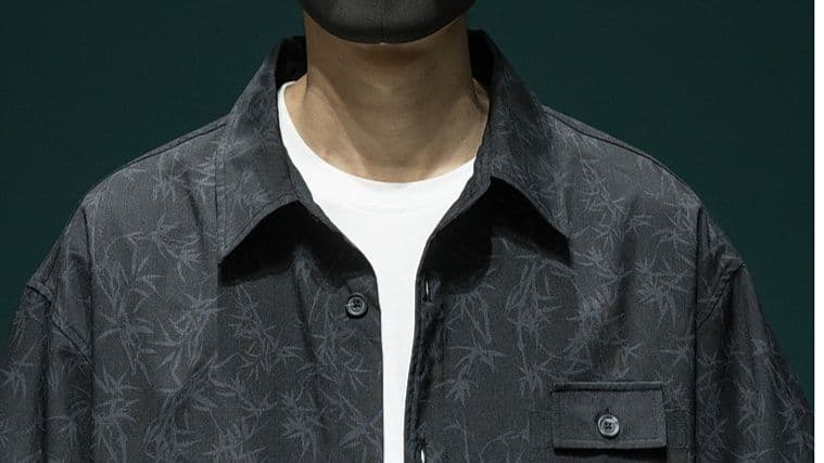 シャツ メンズ 柄シャツ 和風葉模様ビッグシルエット半袖シャツ