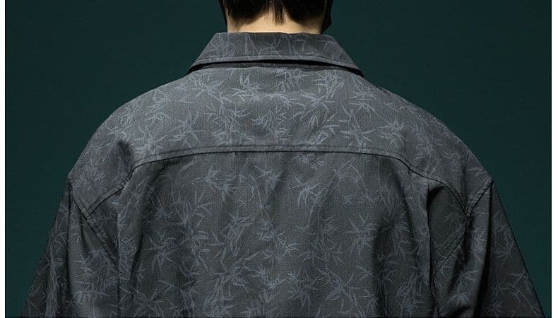 シャツ メンズ 柄シャツ 和風葉模様ビッグシルエット半袖シャツ