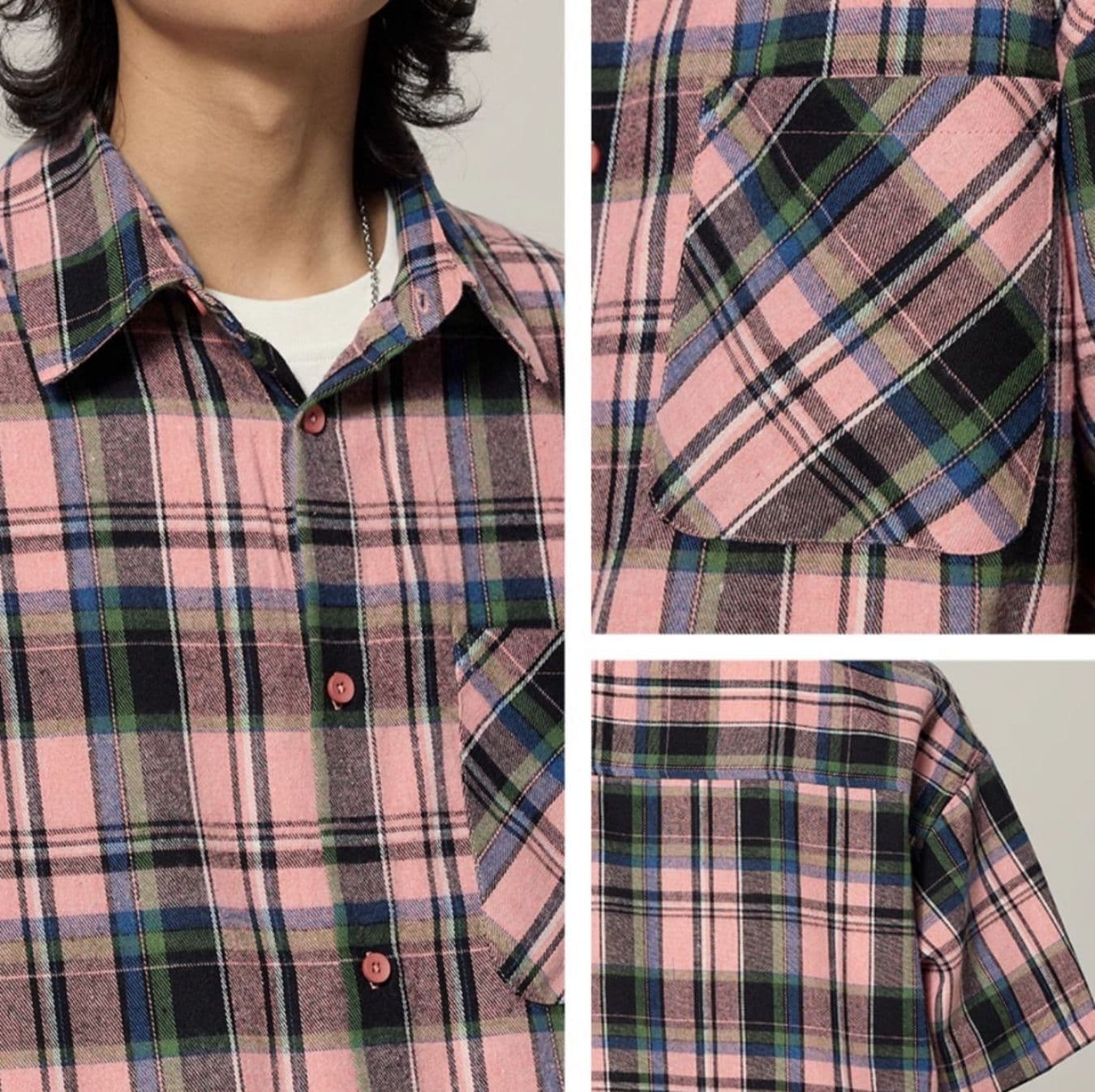 シャツメンズ チェックシャツ ゆったり半袖チェックシャツ