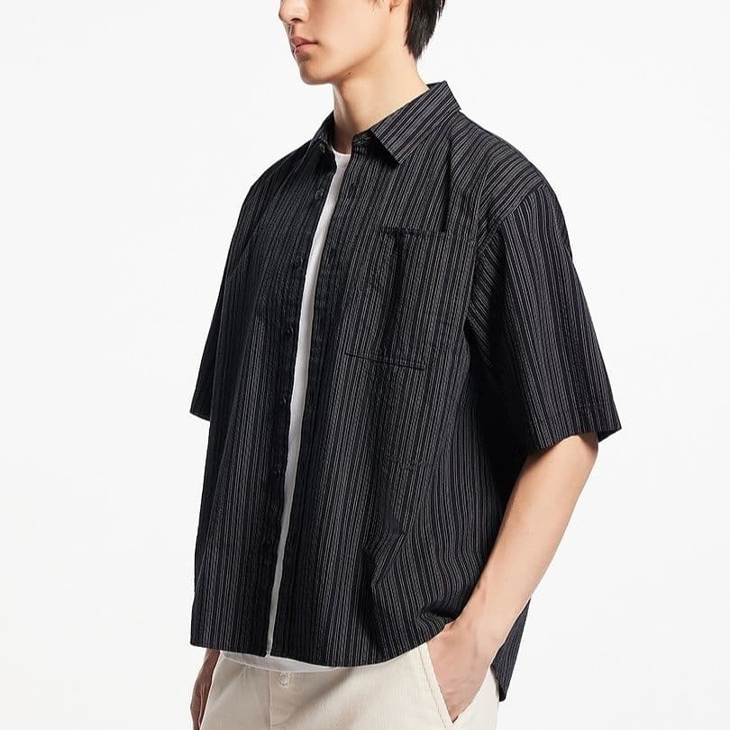 シャツ メンズ 涼やか半袖シワ加工シャツ