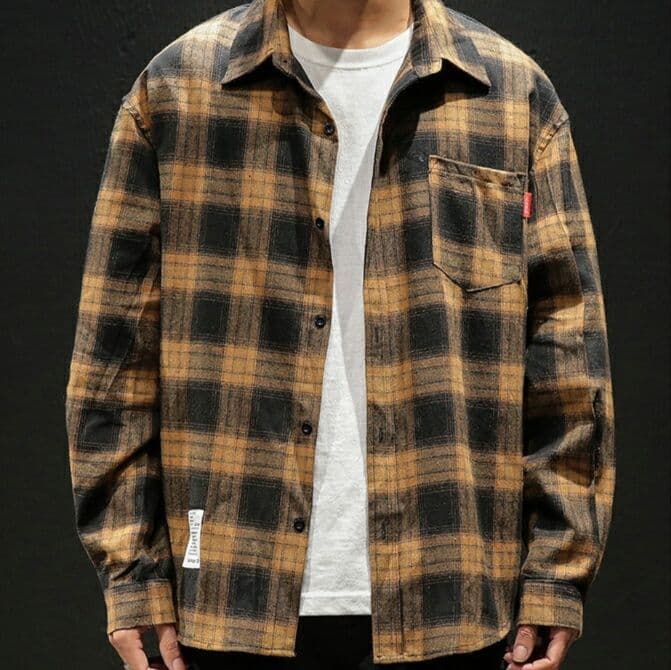 シャツ メンズ ゆったりサイズ推奨 赤黒チェック柄ネルシャツ