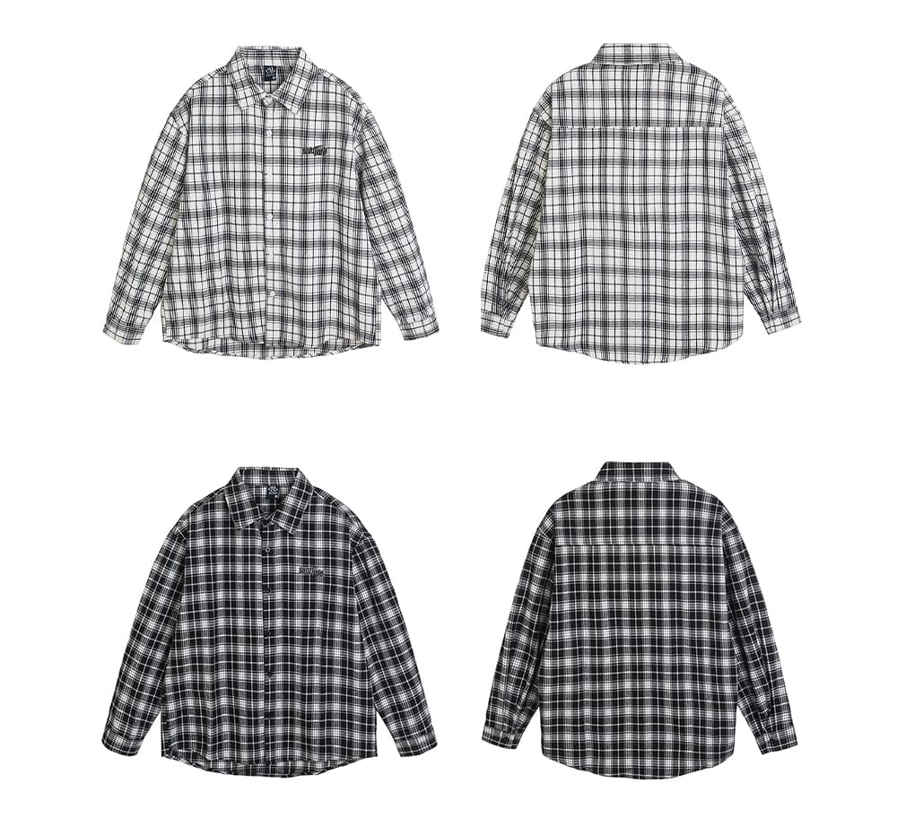 シャツ メンズ チェックシャツ ゆったりシルエット格子柄シャツ