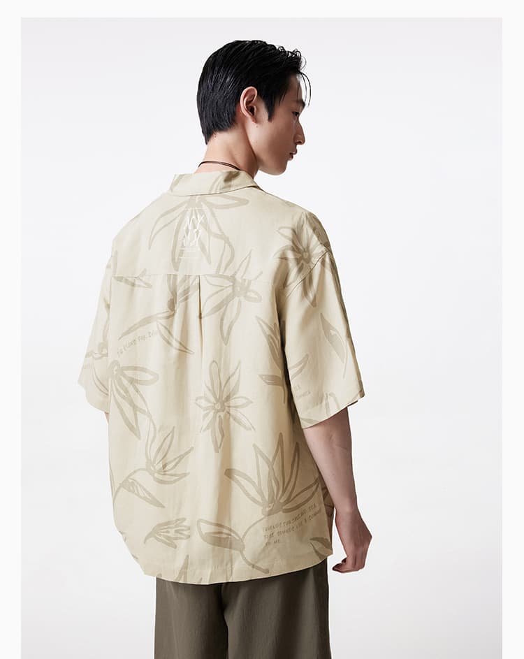 シャツ メンズ 涼やか草木模様オープンカラーシャツ