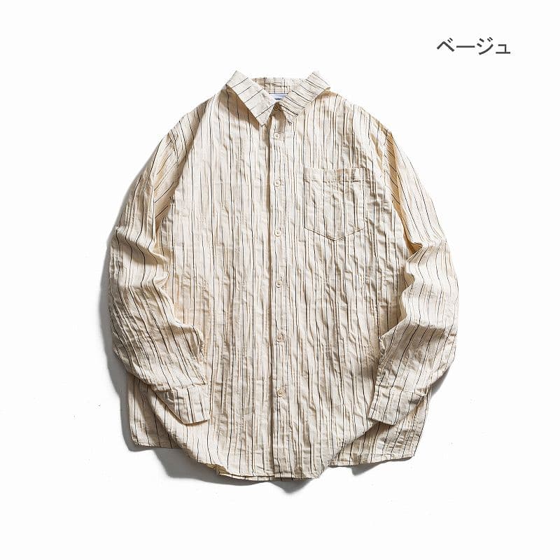 メンズ シャツ ストライプ柄長袖シャツ男女兼用春秋新作全2色
