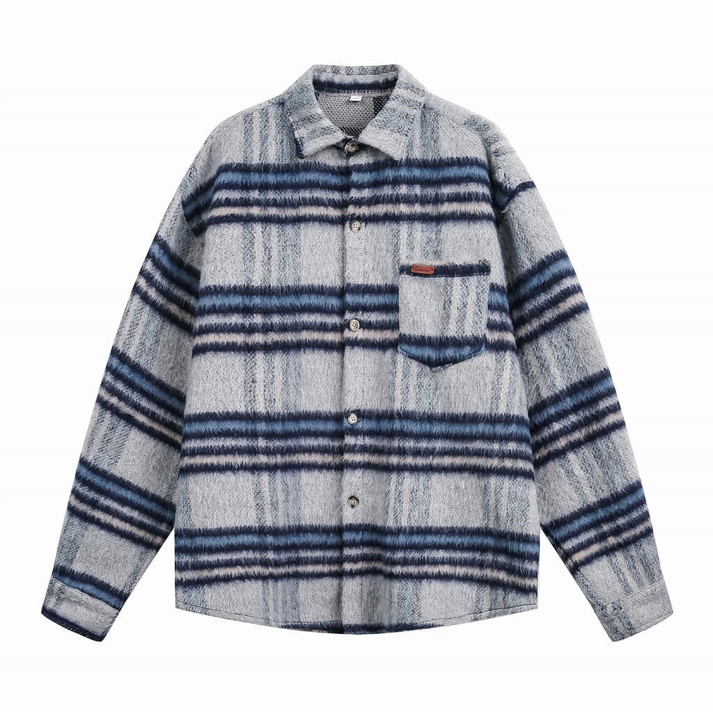 メンズ シャツ メンズ 秋冬 配色チェック柄 厚手ウールシャツ ゆったりサイズ 全2色