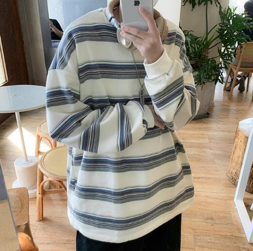 メンズ シャツ 秋冬メンズ長袖ボーダー柄シャツ