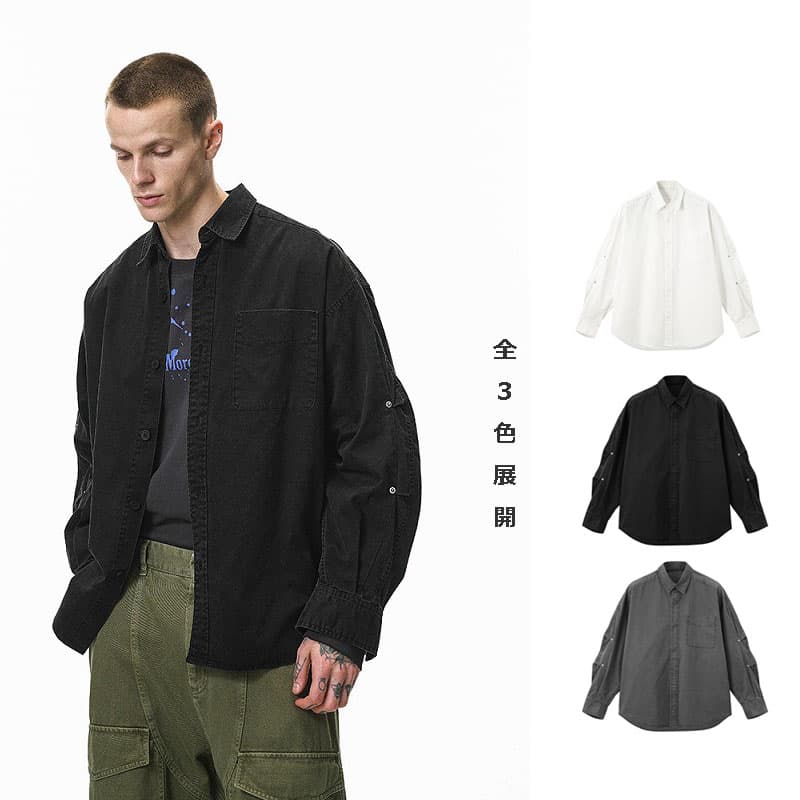 メンズ シャツ メンズ秋新作ウォッシュ加工長袖シャツ全3色 カラーシャツ