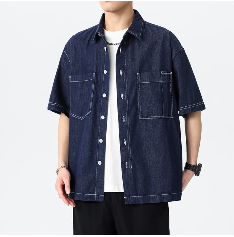 シャツ メンズ ゆったりシルエット半袖デニムシャツ