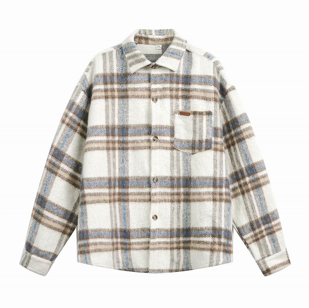 メンズ シャツ メンズ 秋冬 配色チェック柄 厚手ウールシャツ ゆったりサイズ 全2色