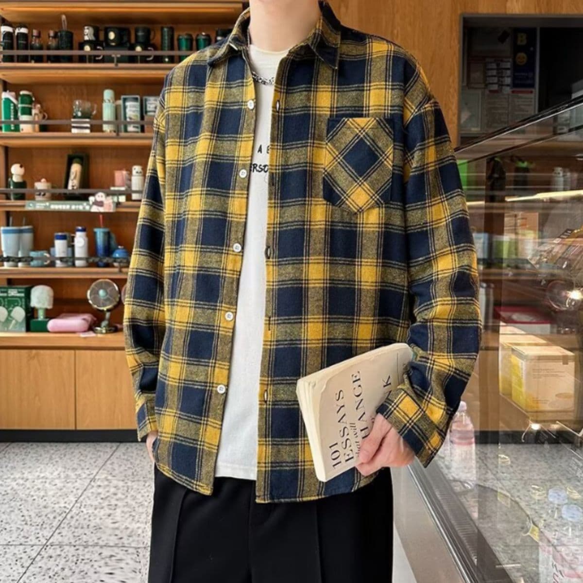 シャツ メンズ 韓国風チェックシャツ 長袖 羽織り 秋冬