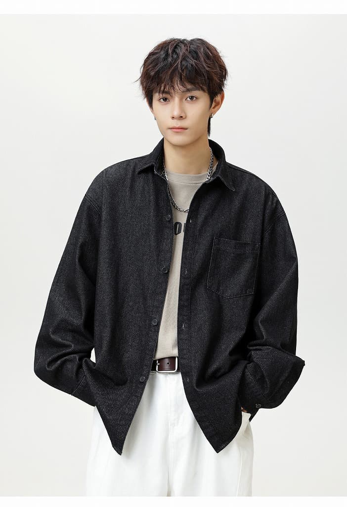 メンズ シャツ 秋新作 ヴィンテージ風 水洗い加工 デニムシャツ 長袖 全3色
