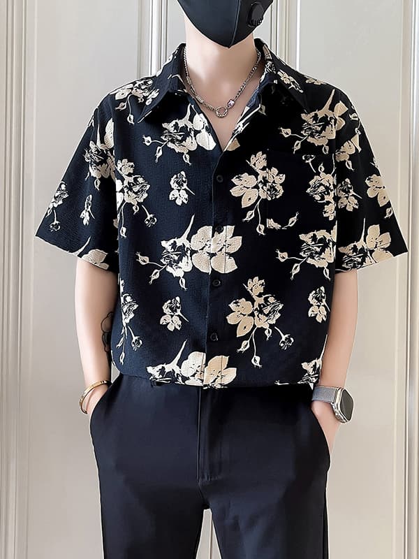シャツ メンズ 柄シャツ 花模様プリント半袖アロハシャツ