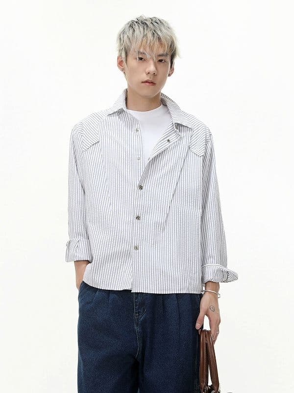 メンズ シャツ メンズ ストライプ柄シャツ 春秋新作