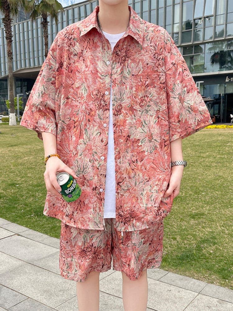 シャツ メンズ 柄シャツ 花園セットアップ 半袖柄シャツ