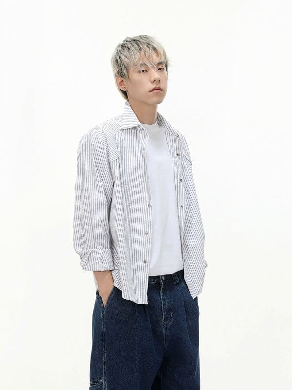 メンズ シャツ メンズ ストライプ柄シャツ 春秋新作