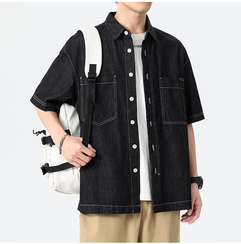 シャツ メンズ ゆったりシルエット半袖デニムシャツ