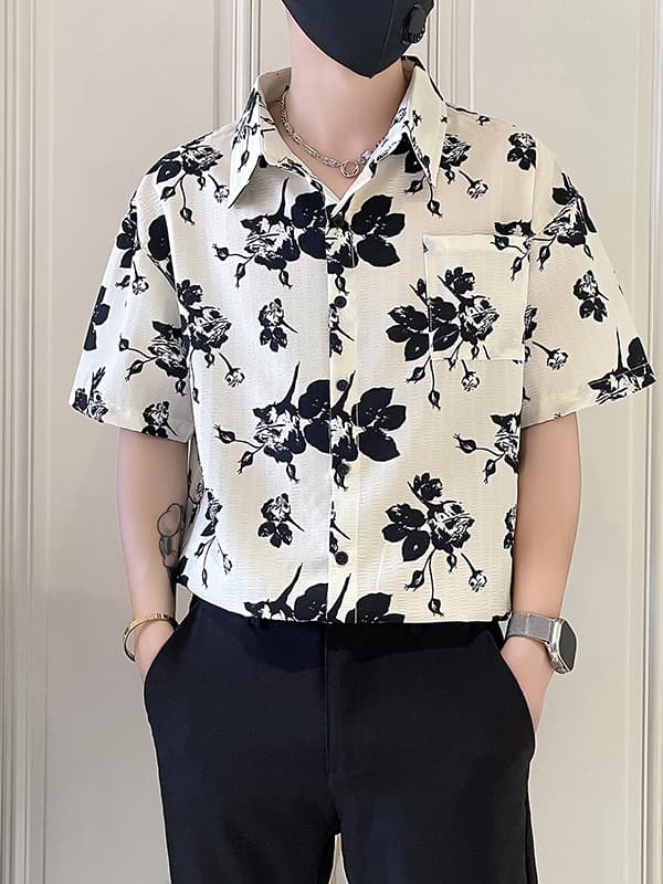 シャツ メンズ 柄シャツ 花模様プリント半袖アロハシャツ