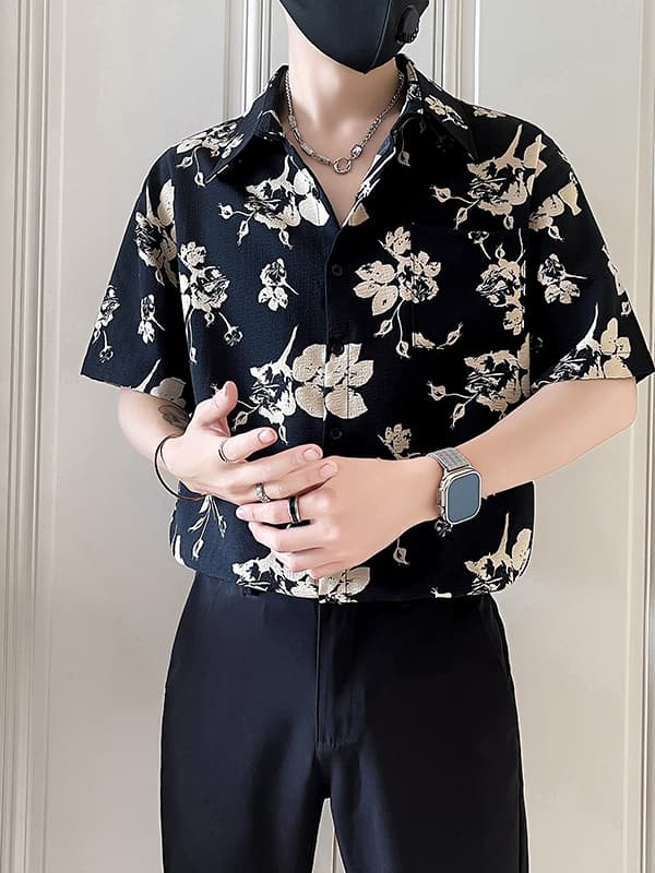 シャツ メンズ 柄シャツ 花模様プリント半袖アロハシャツ