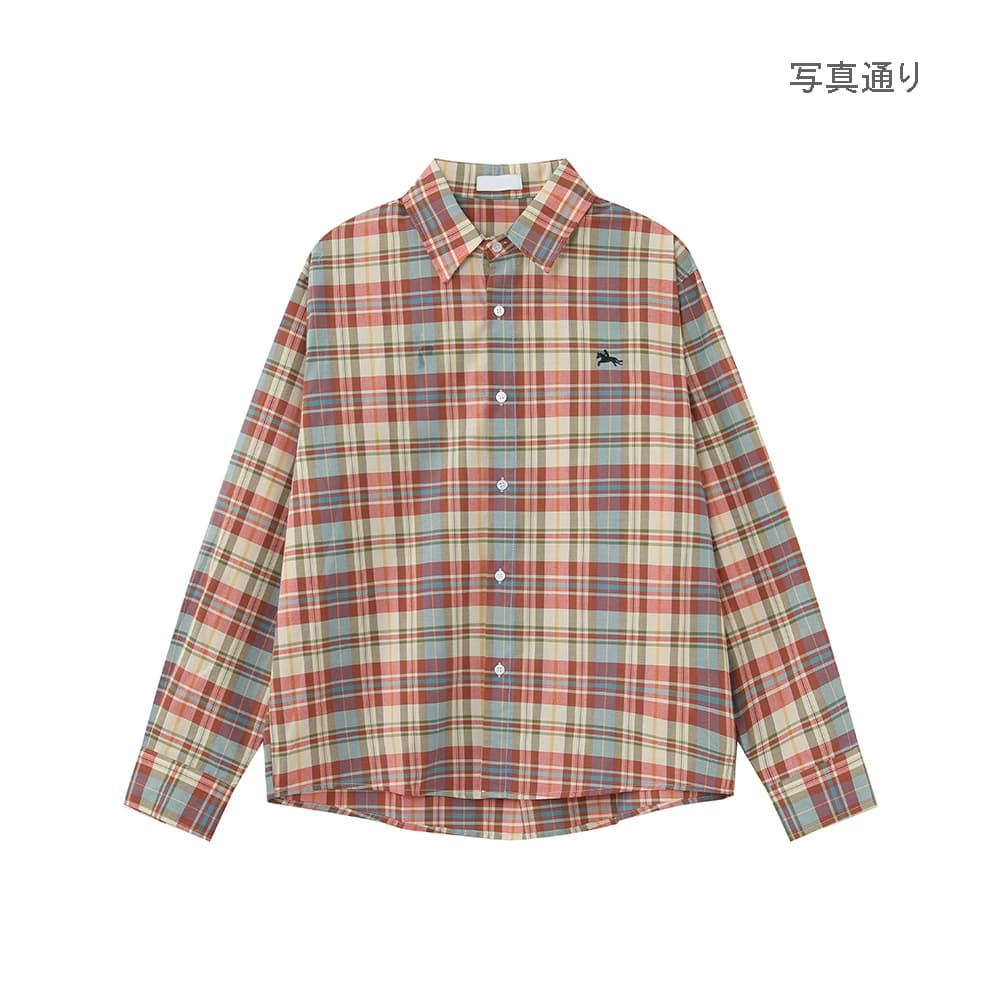 メンズ シャツ 刺繍入りチェック柄シャツ メンズカジュアルトップス